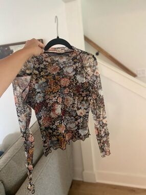 Promesa Multicolor Floral Mesh Long Sleeve Top